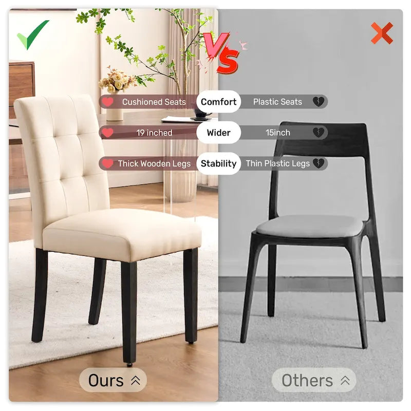 Chaises de salle à manger capitonnées en similicuir (Lot de 2) — 44,5 cm L x 58,4 cm P x 92,7 cm H