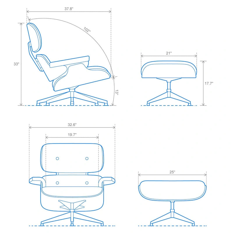 Fauteuil de salon et ottoman en cuir véritable — Modèle Noyer