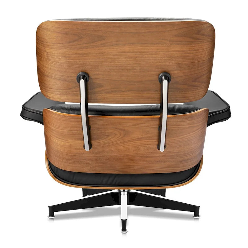 Fauteuil de salon et ottoman en cuir véritable — Modèle Noyer