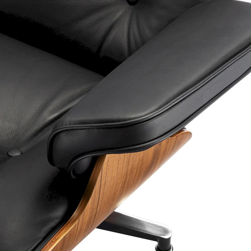 Fauteuil de salon et ottoman en cuir véritable — Modèle Noyer