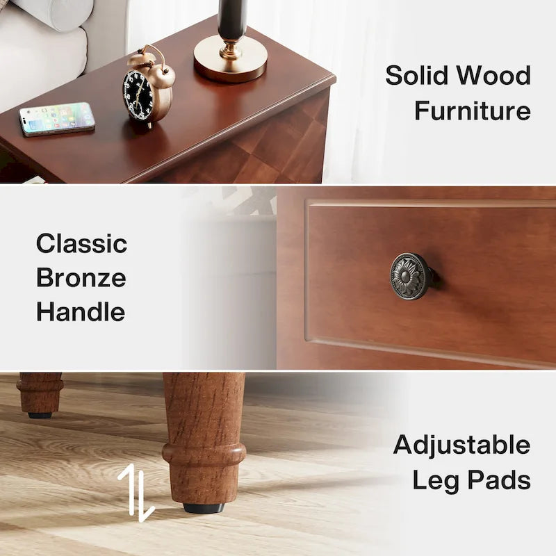 Table d'appoint en bois massif avec 3 tiroirs, table de chevet étroite entièrement assemblée