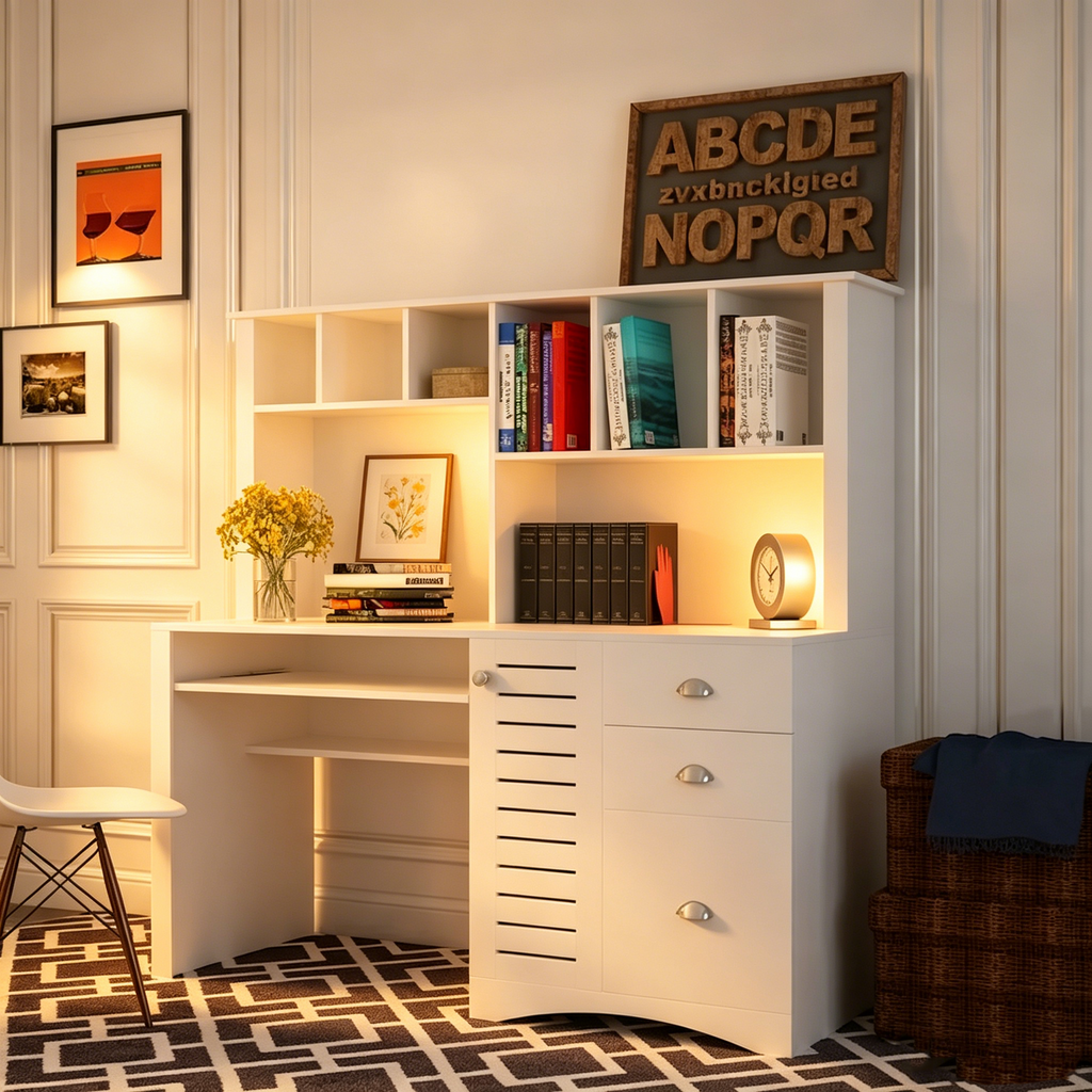 Bureau d'ordinateur à domicile avec huche