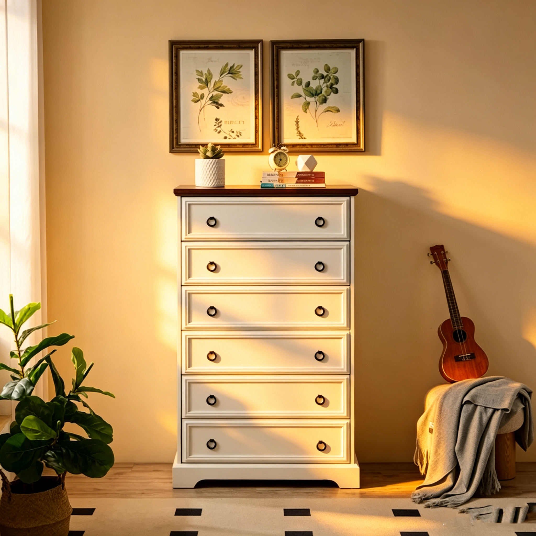 Commode moderne à 6 tiroirs, commode de chambre, grande commode, organisateur de placard et rangement de vêtements