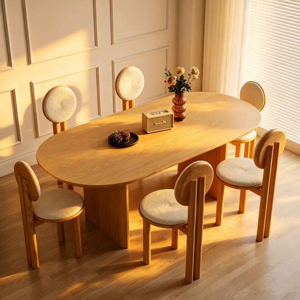 Table de salle à manger ovale moderne de 180 cm, Table de cuisine en bois massif pour 6 personnes - 180 x 90 cm