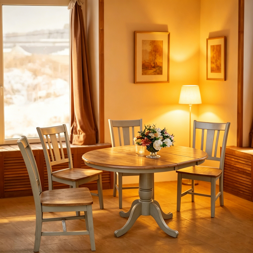 Table à manger ronde extensible de 36 pouces avec 4 chaises