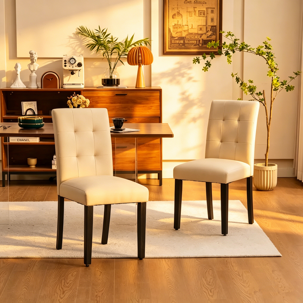 Chaises de salle à manger capitonnées en similicuir (Lot de 2) — 44,5 cm L x 58,4 cm P x 92,7 cm H