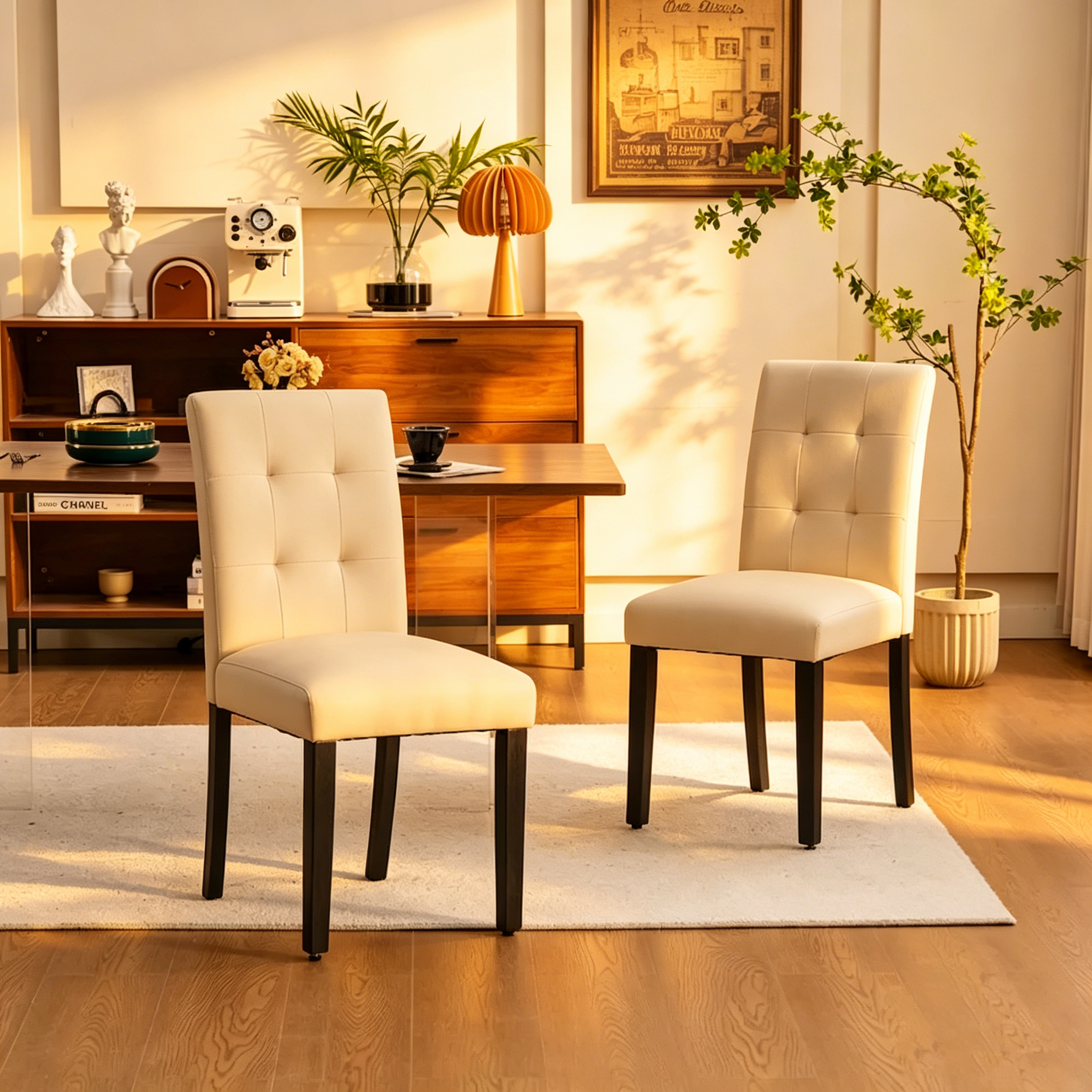 Chaises de salle à manger capitonnées en similicuir (Lot de 2) — 44,5 cm L x 58,4 cm P x 92,7 cm H