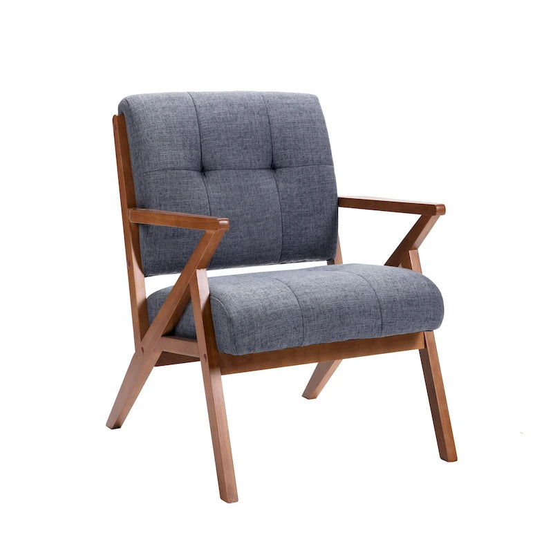 Chaise longue en tissu capitonné (avec pieds et accoudoirs en bois)
