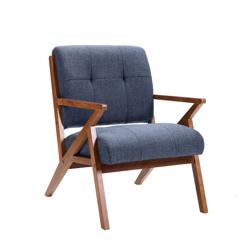 Chaise longue en tissu capitonné (avec pieds et accoudoirs en bois)