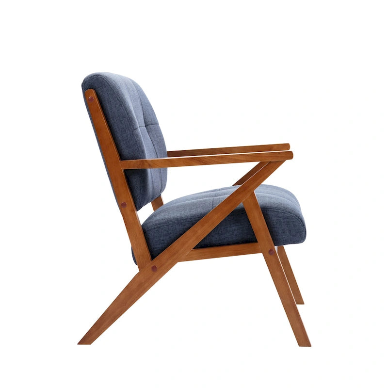 Chaise longue en tissu capitonné (avec pieds et accoudoirs en bois)