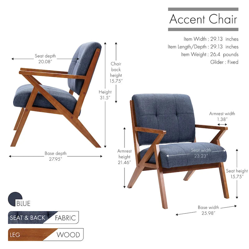 Chaise longue en tissu capitonné (avec pieds et accoudoirs en bois)