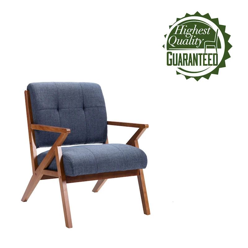 Chaise longue en tissu capitonné (avec pieds et accoudoirs en bois)
