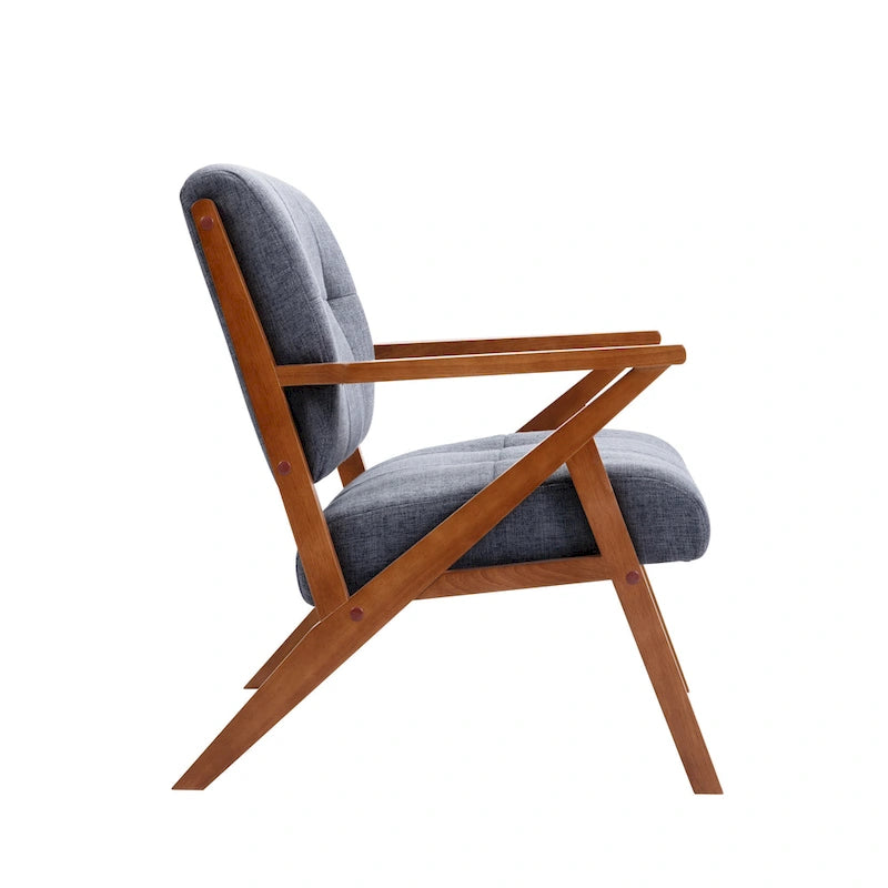 Chaise longue en tissu capitonné (avec pieds et accoudoirs en bois)