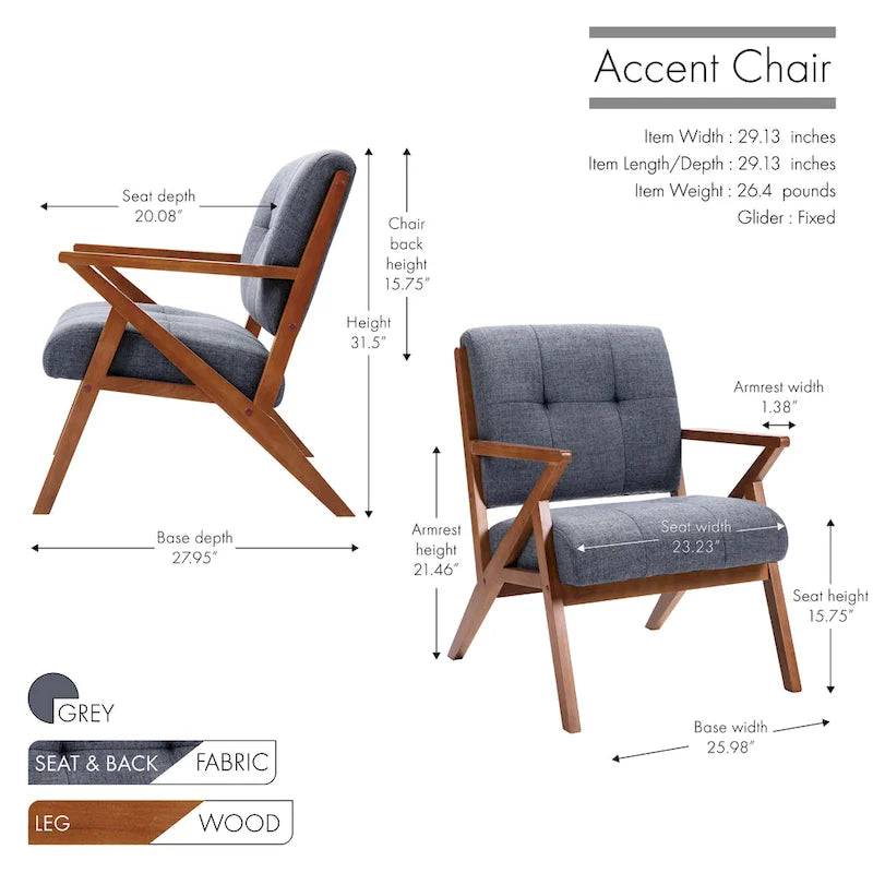 Chaise longue en tissu capitonné (avec pieds et accoudoirs en bois)
