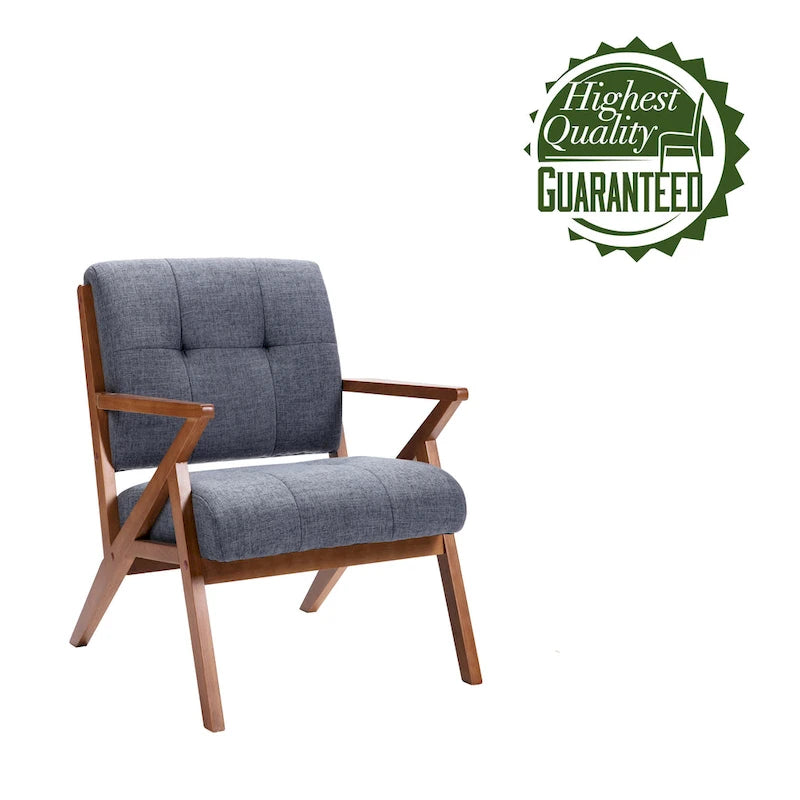 Chaise longue en tissu capitonné (avec pieds et accoudoirs en bois)
