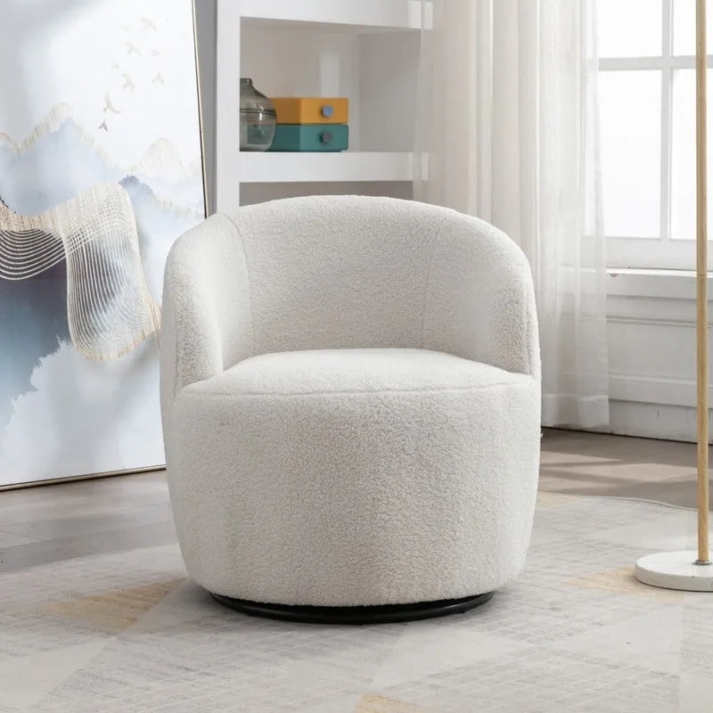 Fauteuil pivotant en tissu bouclette avec anneau en métal thermolaqué