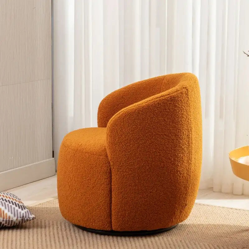 Fauteuil pivotant en tissu bouclette avec anneau en métal thermolaqué