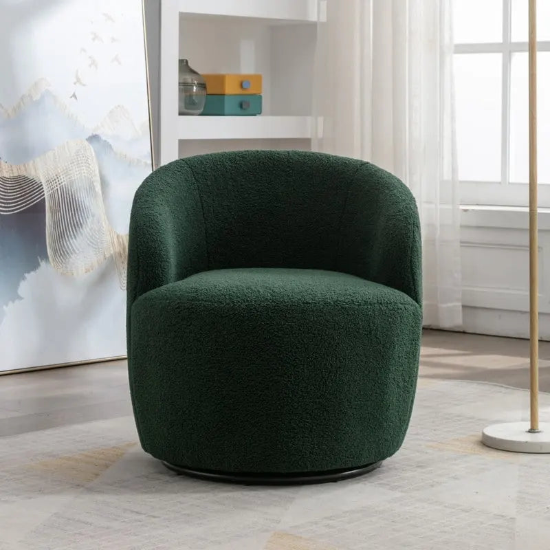 Fauteuil pivotant en tissu bouclette avec anneau en métal thermolaqué