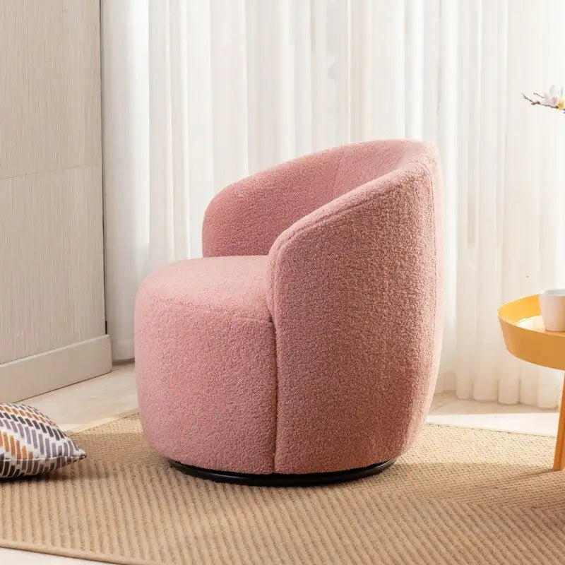 Fauteuil pivotant en tissu bouclette avec anneau en métal thermolaqué