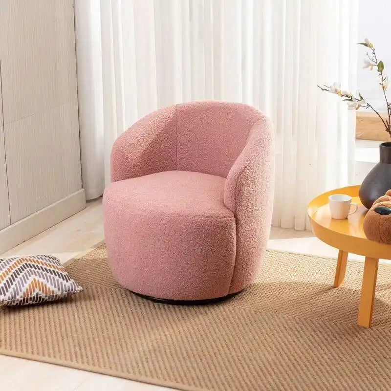 Fauteuil pivotant en tissu bouclette avec anneau en métal thermolaqué