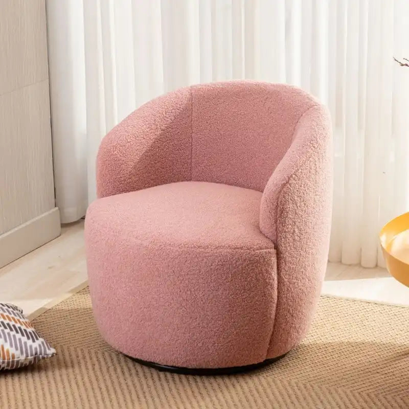 Fauteuil pivotant en tissu bouclette avec anneau en métal thermolaqué
