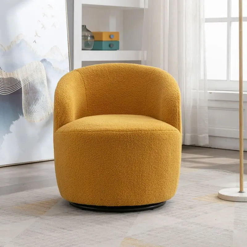 Fauteuil pivotant en tissu bouclette avec anneau en métal thermolaqué