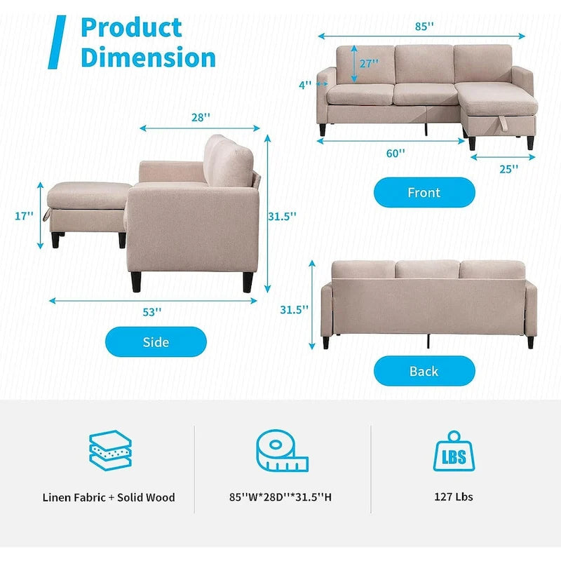 Canapé modulable (avec pouf de rangement et méridienne réversible)