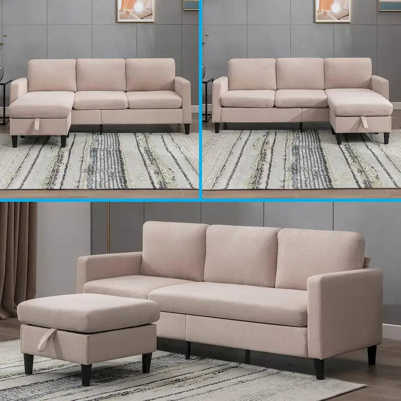 Canapé modulable (avec pouf de rangement et méridienne réversible)