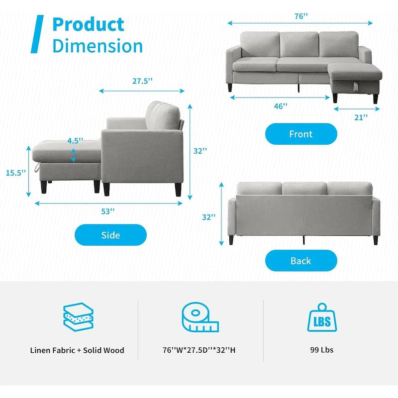 Canapé modulable (avec pouf de rangement et méridienne réversible)