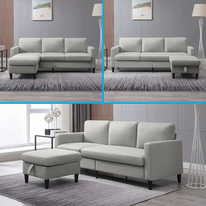 Canapé modulable (avec pouf de rangement et méridienne réversible)