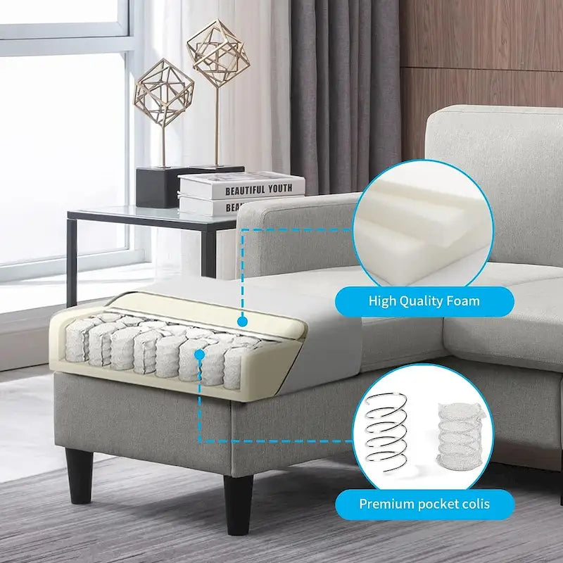 Canapé modulable (avec pouf de rangement et méridienne réversible)