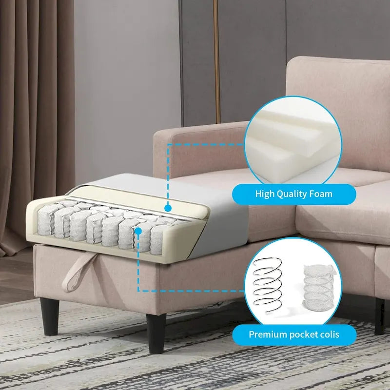 Canapé modulable (avec pouf de rangement et méridienne réversible)