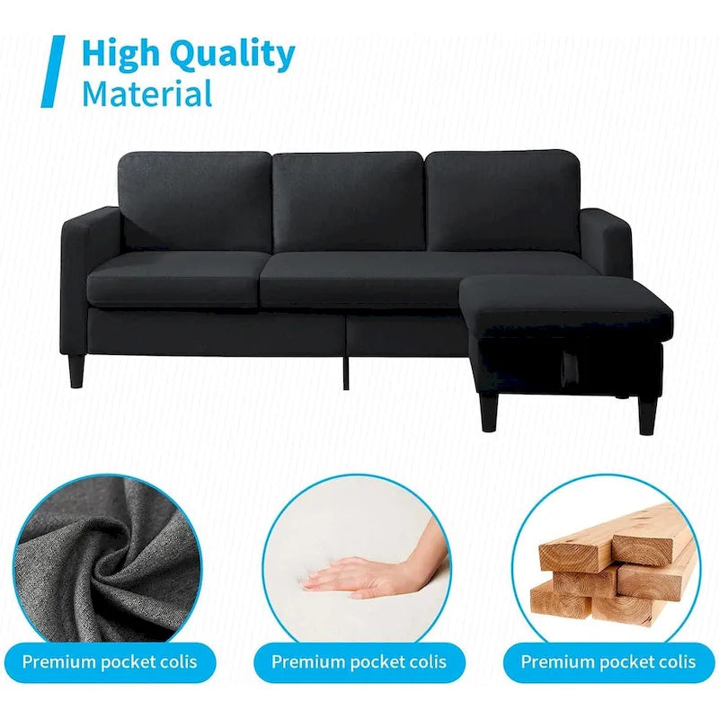 Canapé modulable (avec pouf de rangement et méridienne réversible)
