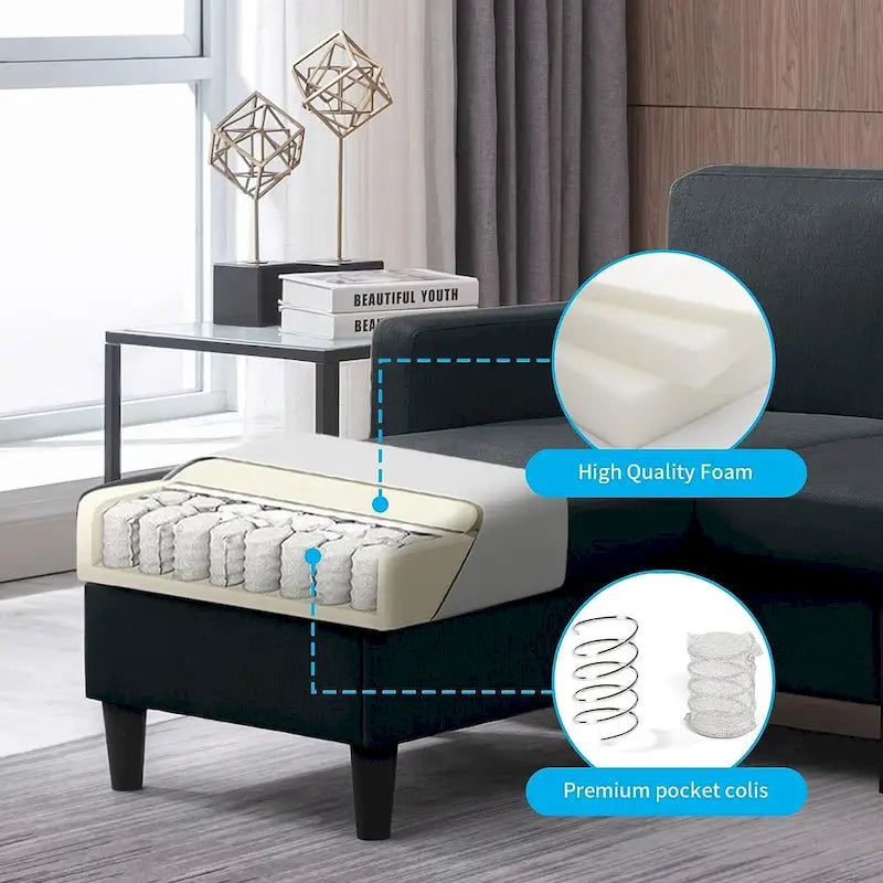 Canapé modulable (avec pouf de rangement et méridienne réversible)