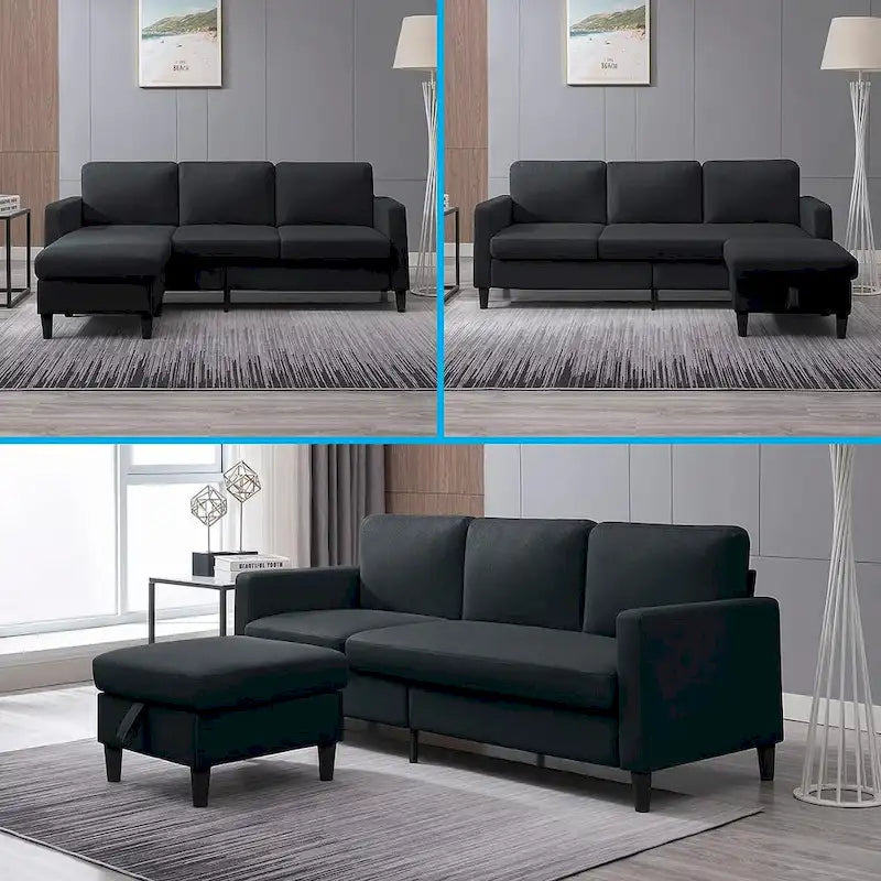 Canapé modulable (avec pouf de rangement et méridienne réversible)