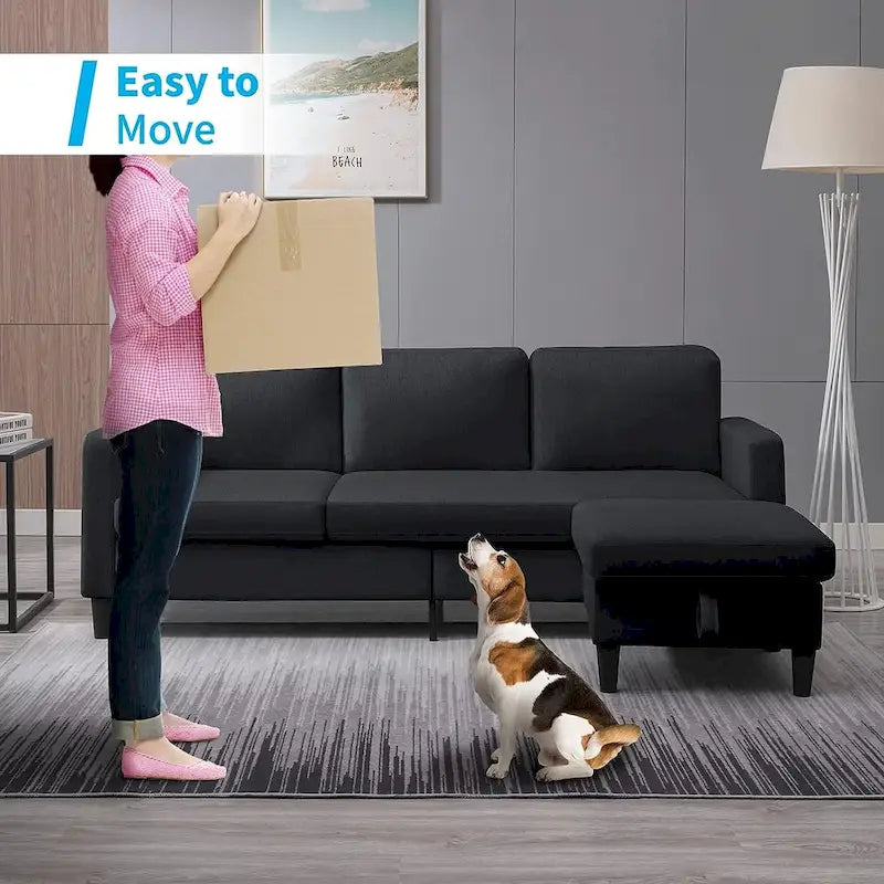 Canapé modulable (avec pouf de rangement et méridienne réversible)