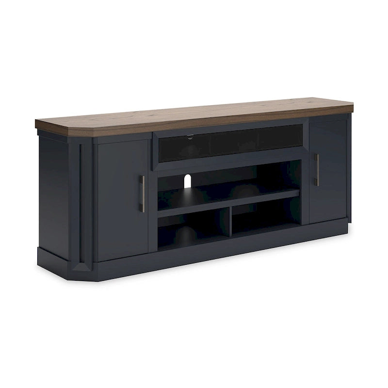 Meuble TV de 83 po (brun et bleu) — 83 po L x 20 po P x 33 po H
