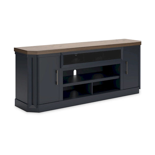 Meuble TV de 83 po (brun et bleu) — 83 po L x 20 po P x 33 po H