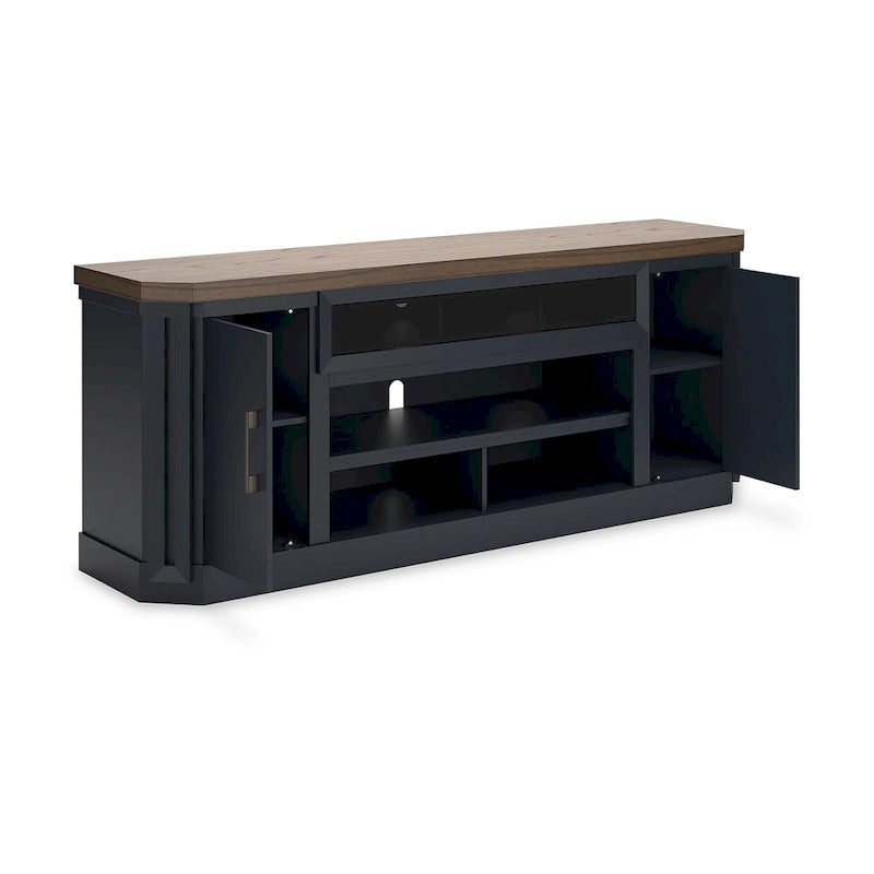 Meuble TV de 83 po (brun et bleu) — 83 po L x 20 po P x 33 po H