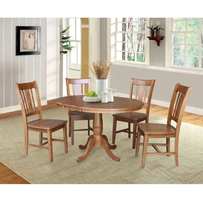 Table à manger ronde extensible de 36 pouces avec 4 chaises