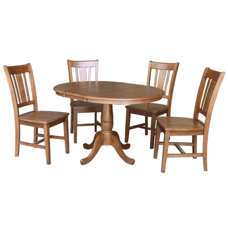 Table à manger ronde extensible de 36 pouces avec 4 chaises