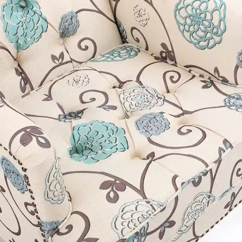 Fauteuil club capitonné en tissu floral — 71,1 cm L x 74,9 cm l x 85,1 cm H