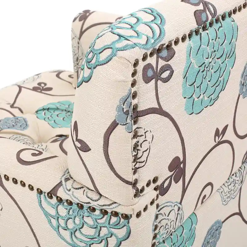 Fauteuil club capitonné en tissu floral — 71,1 cm L x 74,9 cm l x 85,1 cm H