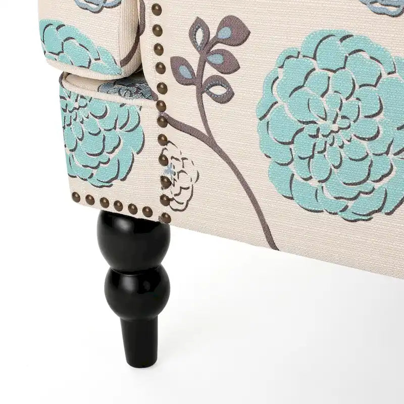 Fauteuil club capitonné en tissu floral — 71,1 cm L x 74,9 cm l x 85,1 cm H