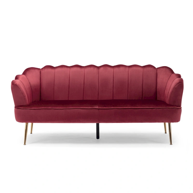 Magnifique canapé 3 places en velours en forme de coquille — 76,25" L x 29,25" l x 33,50" H