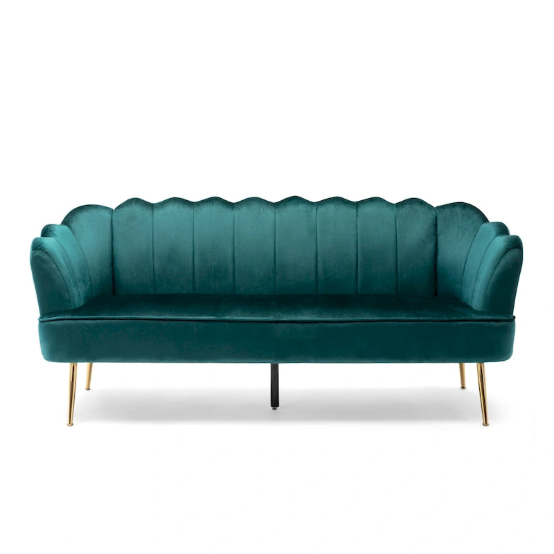 Magnifique canapé 3 places en velours en forme de coquille — 76,25" L x 29,25" l x 33,50" H