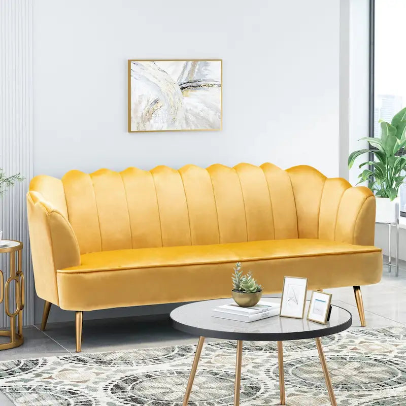 Magnifique canapé 3 places en velours en forme de coquille — 76,25" L x 29,25" l x 33,50" H