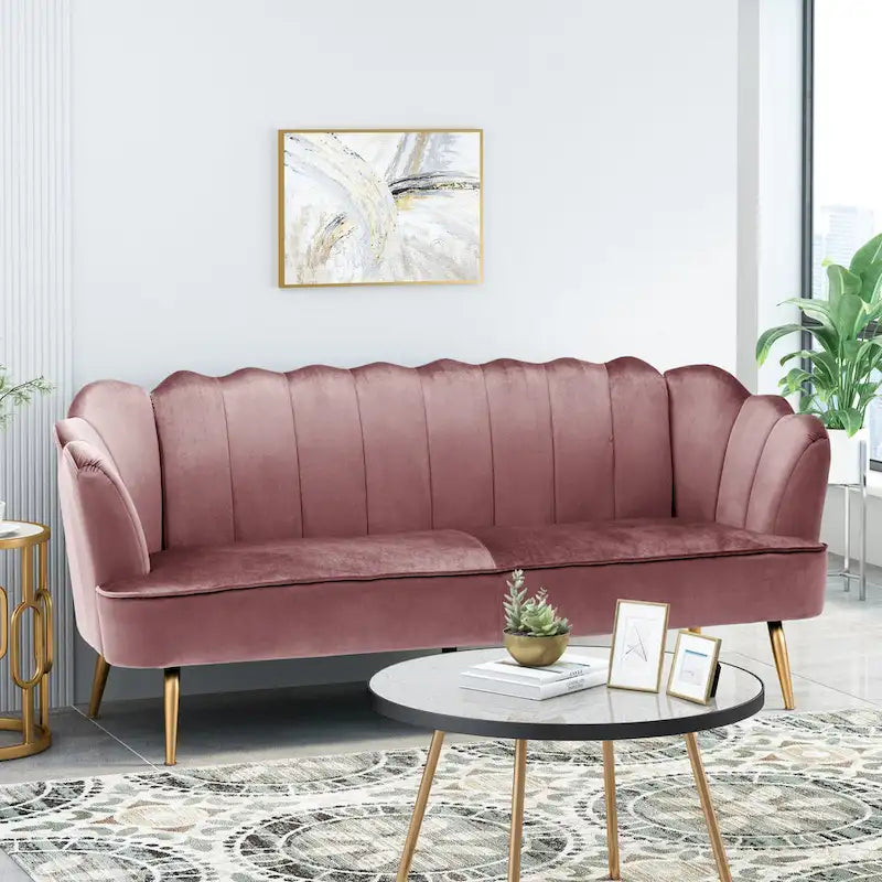 Magnifique canapé 3 places en velours en forme de coquille — 76,25" L x 29,25" l x 33,50" H