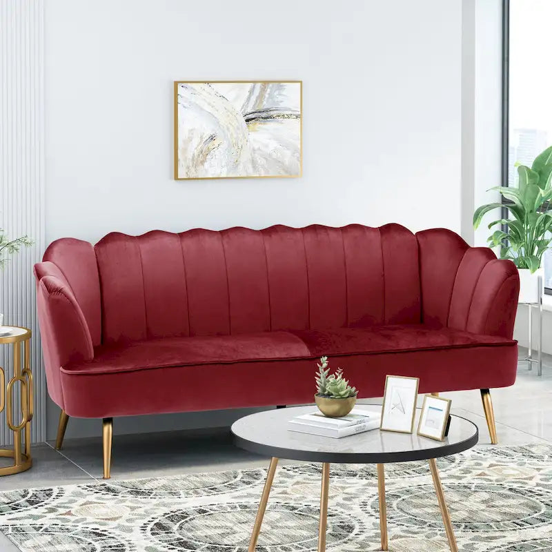 Magnifique canapé 3 places en velours en forme de coquille — 76,25" L x 29,25" l x 33,50" H