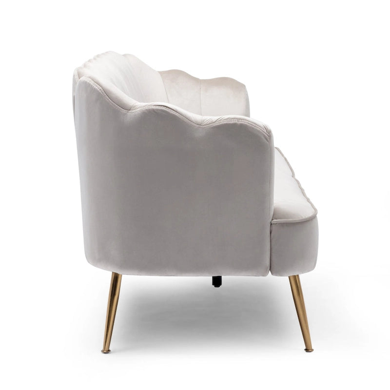 Magnifique canapé 3 places en velours en forme de coquille — 76,25" L x 29,25" l x 33,50" H